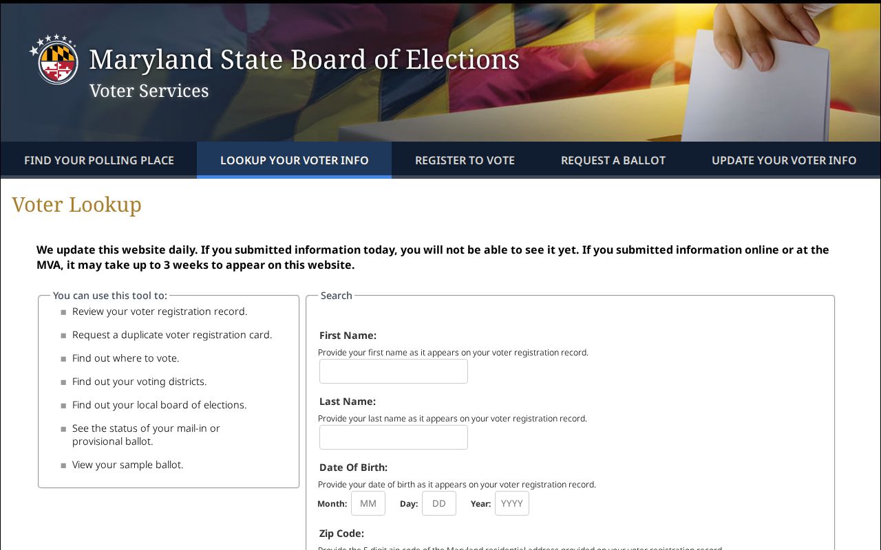 North Bethesda public records voter name search screen